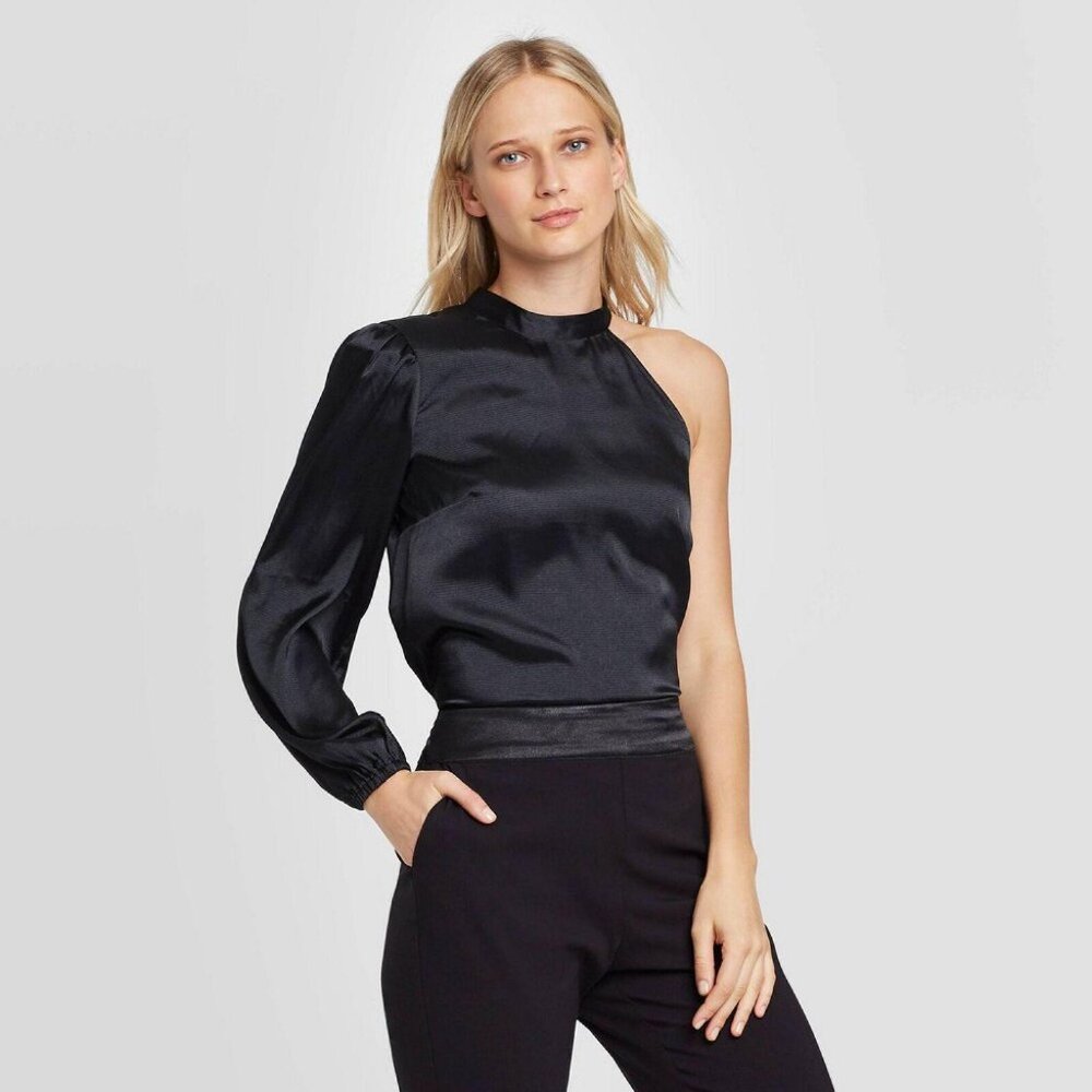Who What Wear Women's Long Sleeve Collared Blouse WWT-794 Blaqck M - Picture 5 of 7